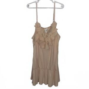 Beige Ruffle Cami Dress Soft Flowy S Tiered Hem Y2K Romantic Feminine Aesthetic